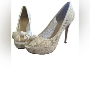 Joan and David Cutie Off White Satin Bridal Heels